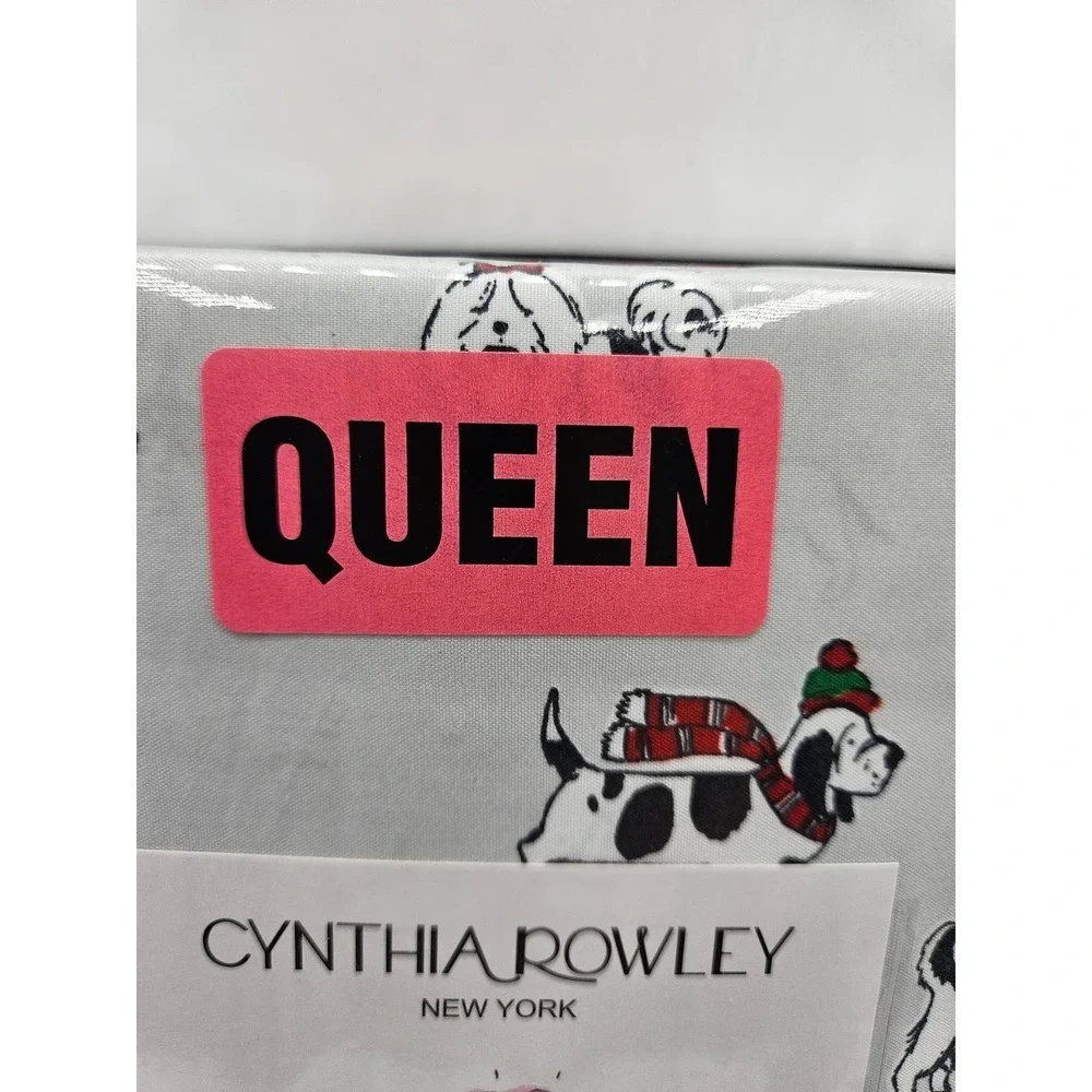 Cynthia Rowley Christmas‎ Dog QUEEN Sheet Set Holiday Winter Sweater Scarf XDeep